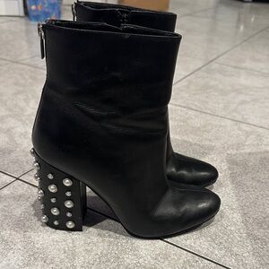 Ivanka Trump Black Heeled Boots with Pearl Accents